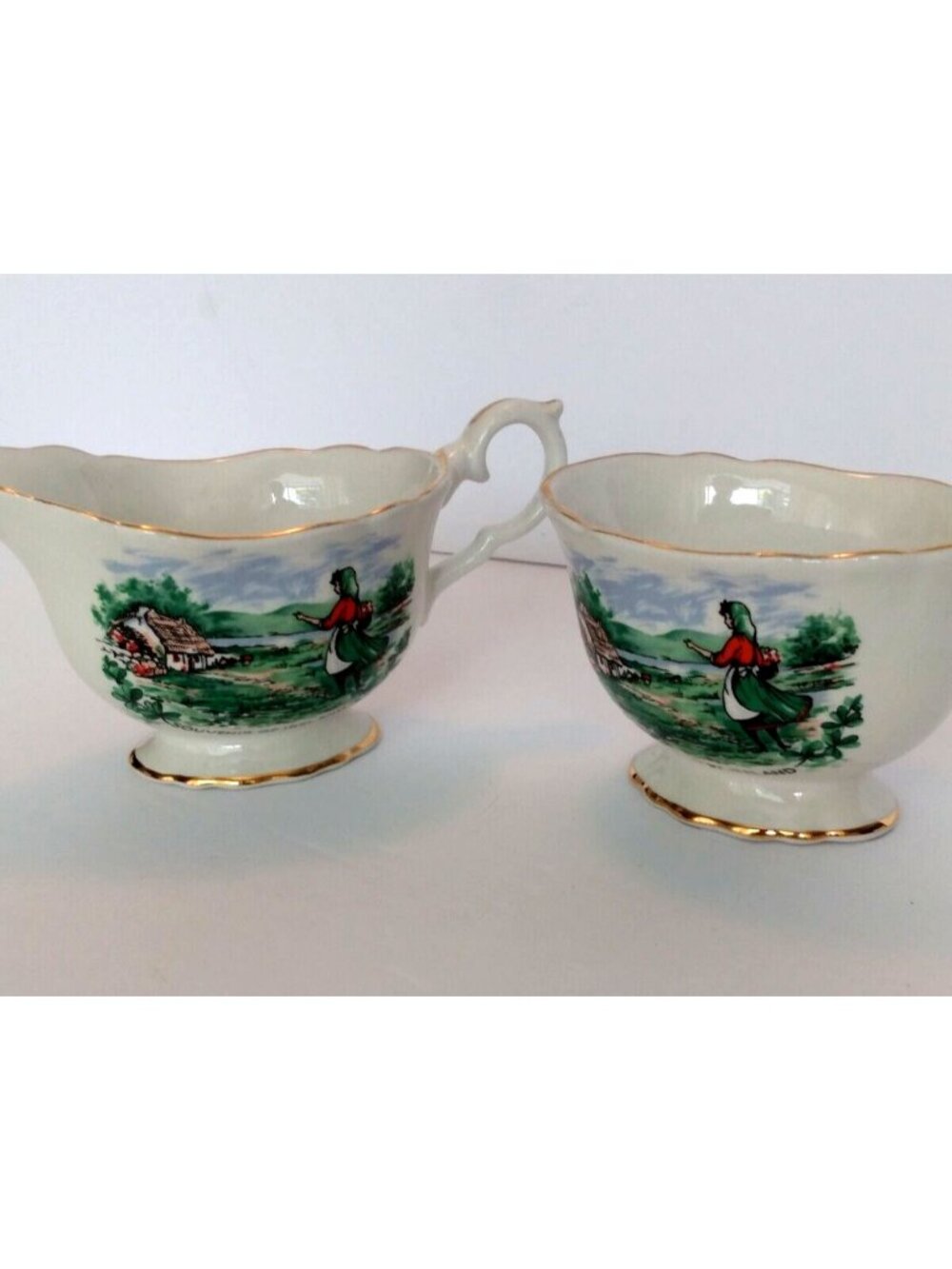 Vintage JAMES KENT England OLD FOLEY COUNTRY SCENE Set Creamer Sugar Bowl